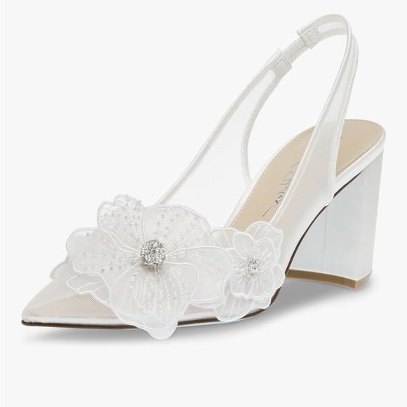 Betsey Johnson Shoes - Betsey Johnson White Floral Slingback Heels